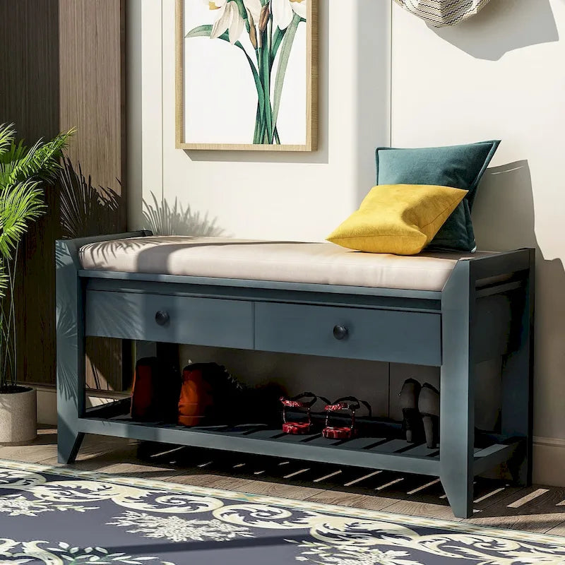 Multipurpose Storage Shoe Bench with Cushioned Seat and Drawers