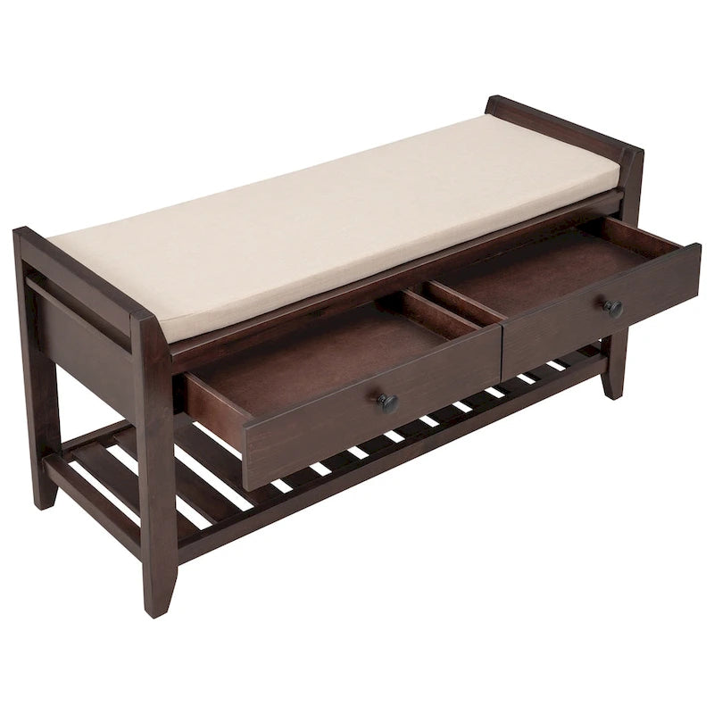 Multipurpose Storage Shoe Bench with Cushioned Seat and Drawers