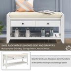 Multipurpose Storage Shoe Bench with Cushioned Seat and Drawers