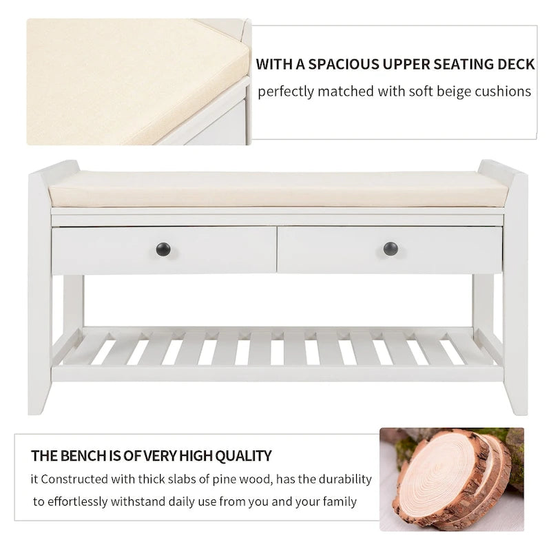 Multipurpose Storage Shoe Bench with Cushioned Seat and Drawers