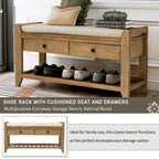Multipurpose Storage Shoe Bench with Cushioned Seat and Drawers