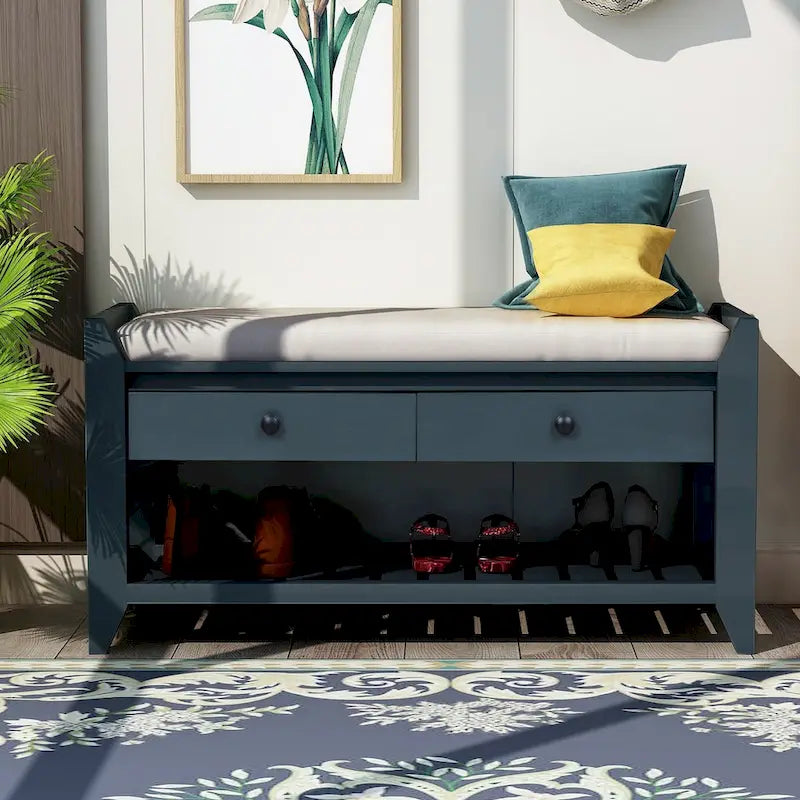 Multipurpose Storage Shoe Bench with Cushioned Seat and Drawers