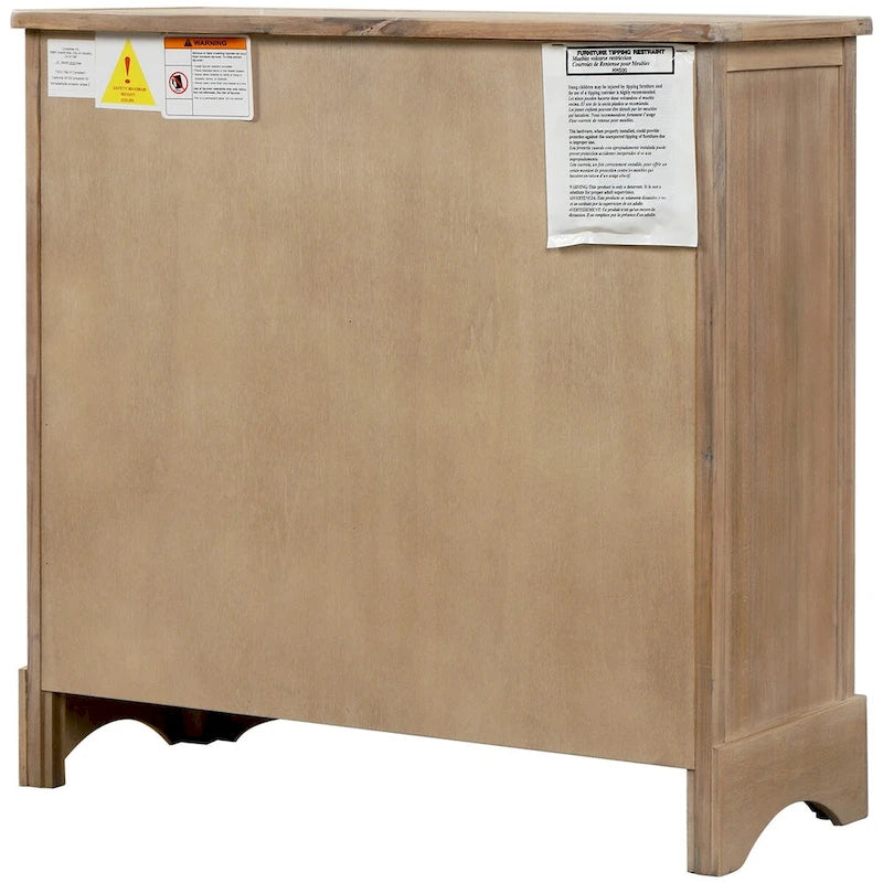 Rustic Storage Cabinet with Two Drawers and Four Classic Rattan Basket for Dining Room/Living Room