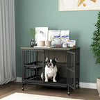 Dog crate furniture with Rremovable Ttray, Double-Door House, lift Panel, 360 Degree Rotation 3 Height Adjustable Feeding Bowls