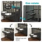 Dog crate furniture with Rremovable Ttray, Double-Door House, lift Panel, 360 Degree Rotation 3 Height Adjustable Feeding Bowls