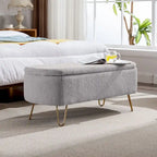 Storage Ottoman Bench for End of Bed Gold Legs, Faux Fur Entryway Bench Upholstered Padded with Storage for Living Room Bedroom