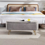 Storage Ottoman Bench for End of Bed Gold Legs, Faux Fur Entryway Bench Upholstered Padded with Storage for Living Room Bedroom