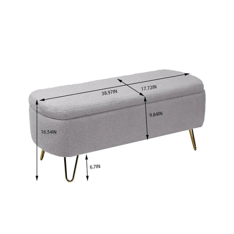 Storage Ottoman Bench for End of Bed Gold Legs, Faux Fur Entryway Bench Upholstered Padded with Storage for Living Room Bedroom