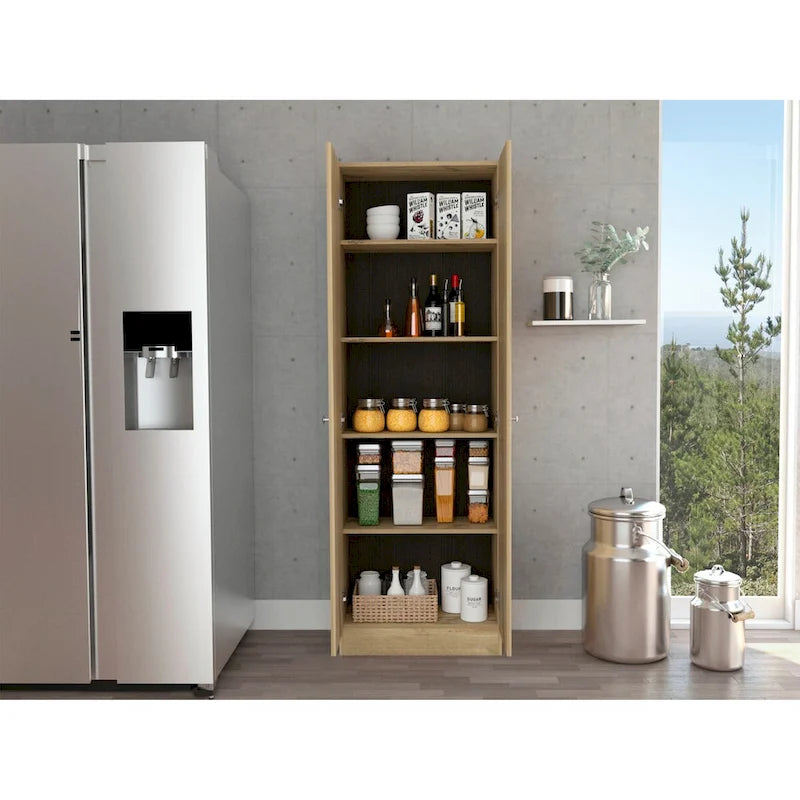 Multistorage Cabinet, Double Door, Five Shelves -Light Oak / Black