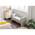 Velvet Fabric Storage Bench Bedroom Bench With Gold Metal Trim Strip For Living Room Bedroom Indoor,Light Gray