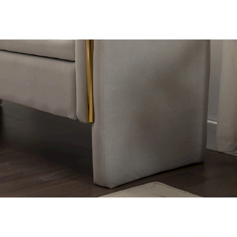 Velvet Fabric Storage Bench Bedroom Bench With Gold Metal Trim Strip For Living Room Bedroom Indoor,Light Gray
