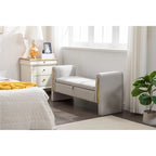 Velvet Fabric Storage Bench Bedroom Bench With Gold Metal Trim Strip For Living Room Bedroom Indoor,Light Gray