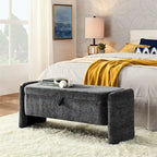 Oval Ottoman Storage Chenille Fabric Bench with Large Storage Space