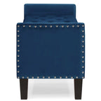Upholstered Tufted Button Storage Bench with nails trim,Entryway Living Room Soft Padded Seat with Armrest,Bed Bench -Navy