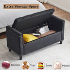 44.5 Velvet Button Storage Bench with Armrests and Nailhead Trim
