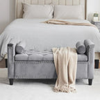 44.5 Velvet Button Storage Bench with Armrests and Nailhead Trim