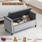 44.5 Velvet Button Storage Bench with Armrests and Nailhead Trim