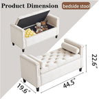 44.5 Velvet Button Storage Bench with Armrests and Nailhead Trim