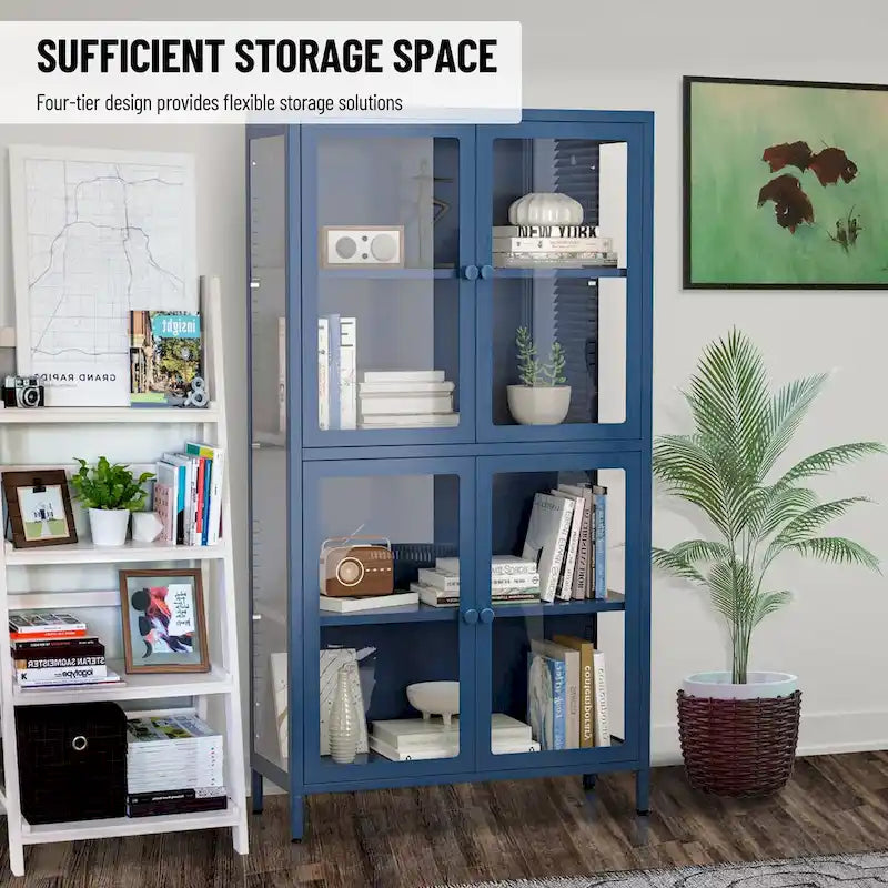 Four Door Storage Cabinet with Adjustable Shelves and Feet Cold-Rolled Steel Sideboard Furniture for Living Room Kitchen