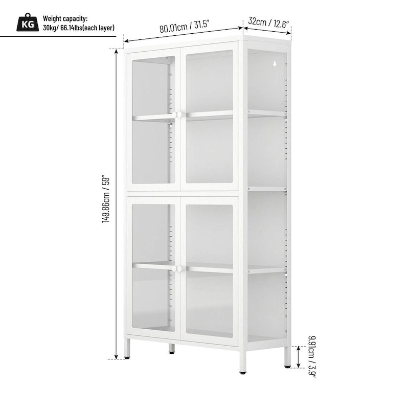 Four Door Storage Cabinet with Adjustable Shelves and Feet Cold-Rolled Steel Sideboard Furniture for Living Room Kitchen