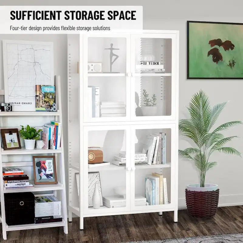 Four Door Storage Cabinet with Adjustable Shelves and Feet Cold-Rolled Steel Sideboard Furniture for Living Room Kitchen