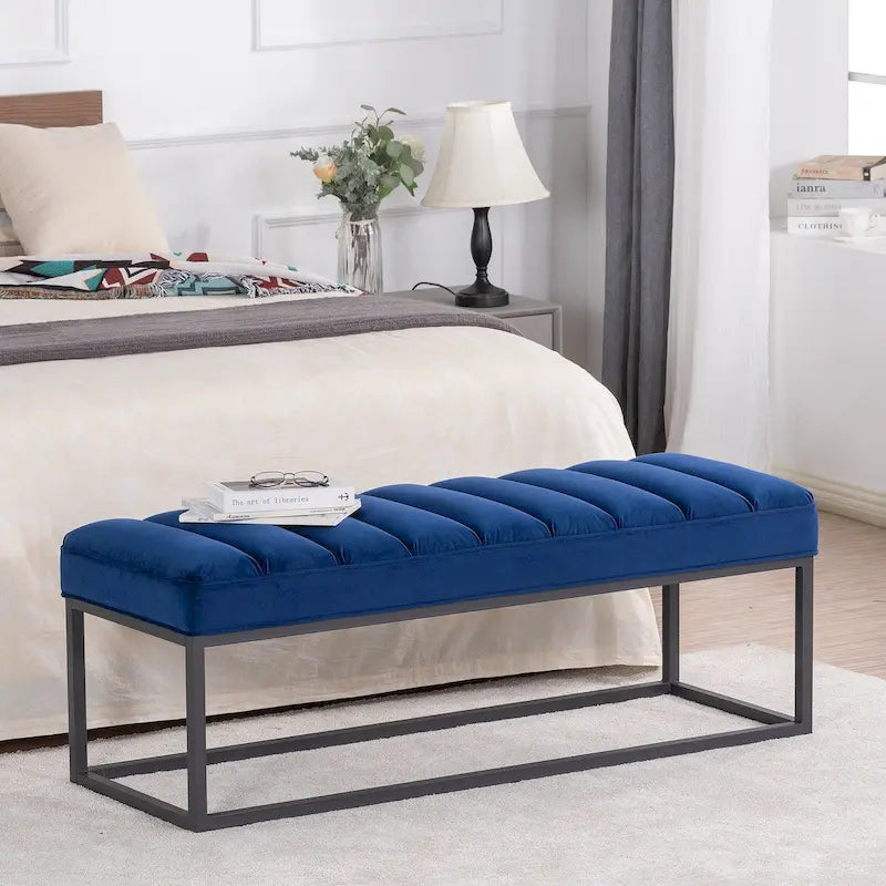 Metal Base Upholstered Bench Footstool for Entryway Living Room