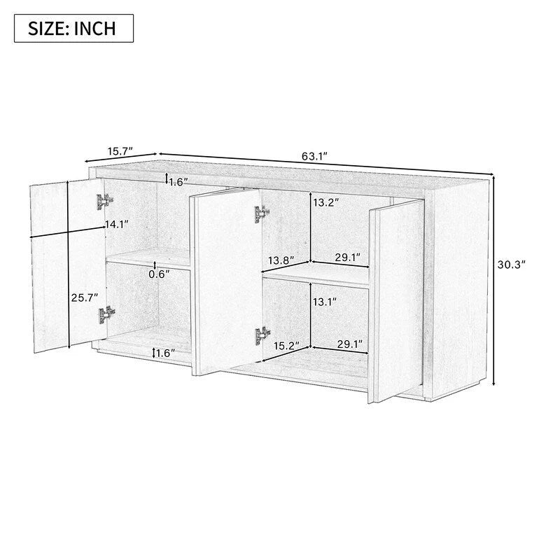 63.1W 4-Door Cabinet Sideboard - N/A