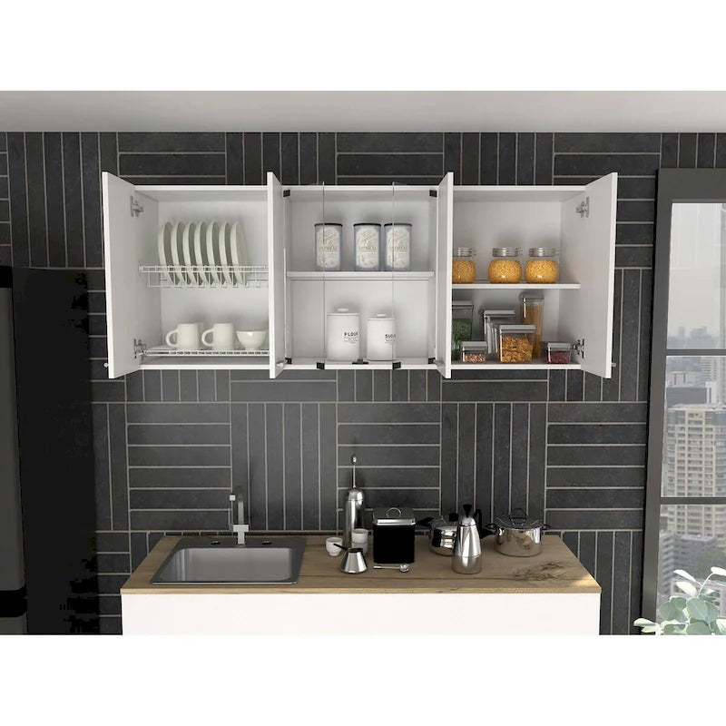 59-inch Two Center Glass Doors Wall Cabinet White