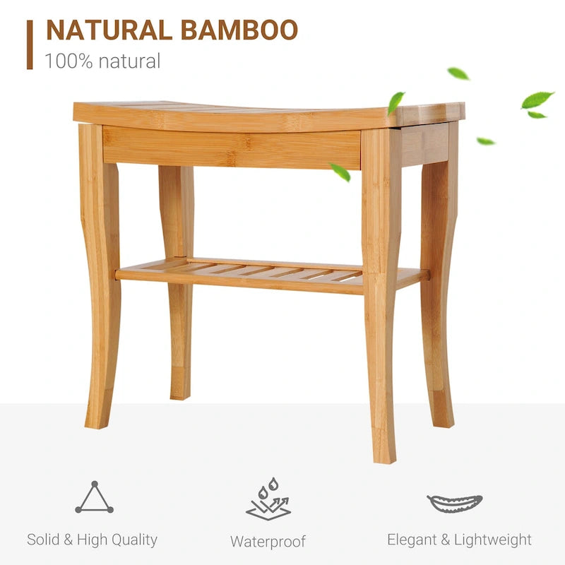 Bamboo Shower Bench with Storage Shelf