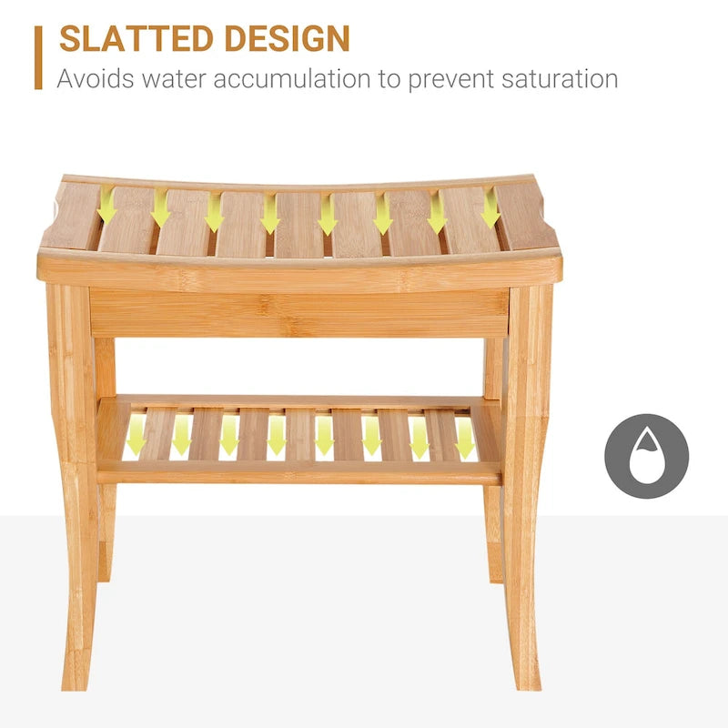 Bamboo Shower Bench with Storage Shelf