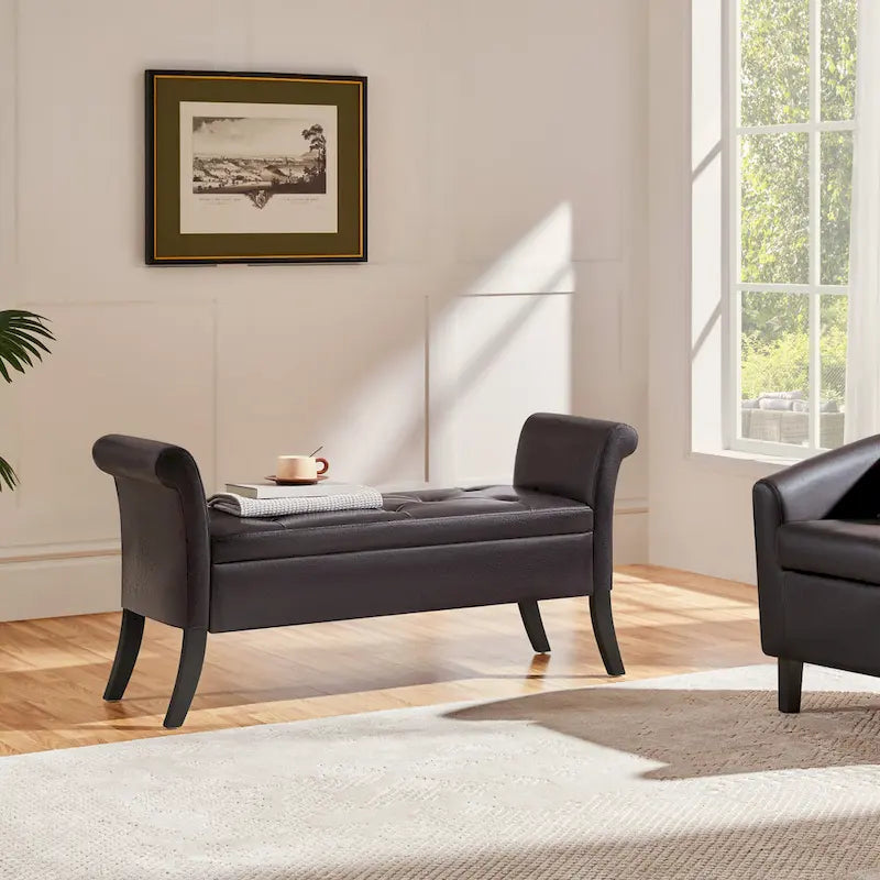 Yaheetech Faux Leather Vintage Storage Bench Multifunctional Bench