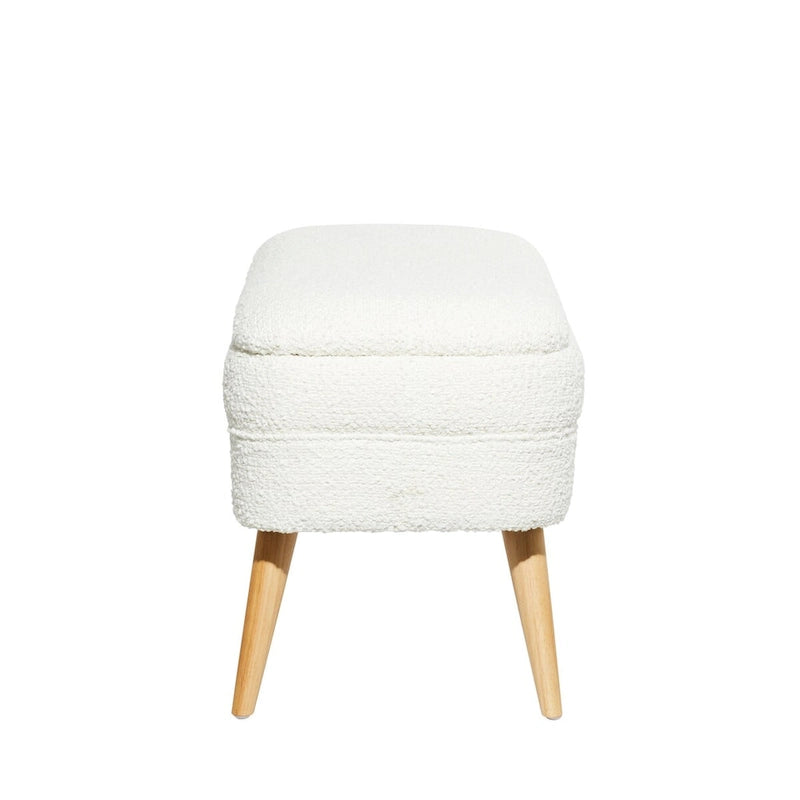 Polyester Oval Upholstered Boucle Storage Bench with Tapered Wood Legs - White or Gray - Roche River Decor