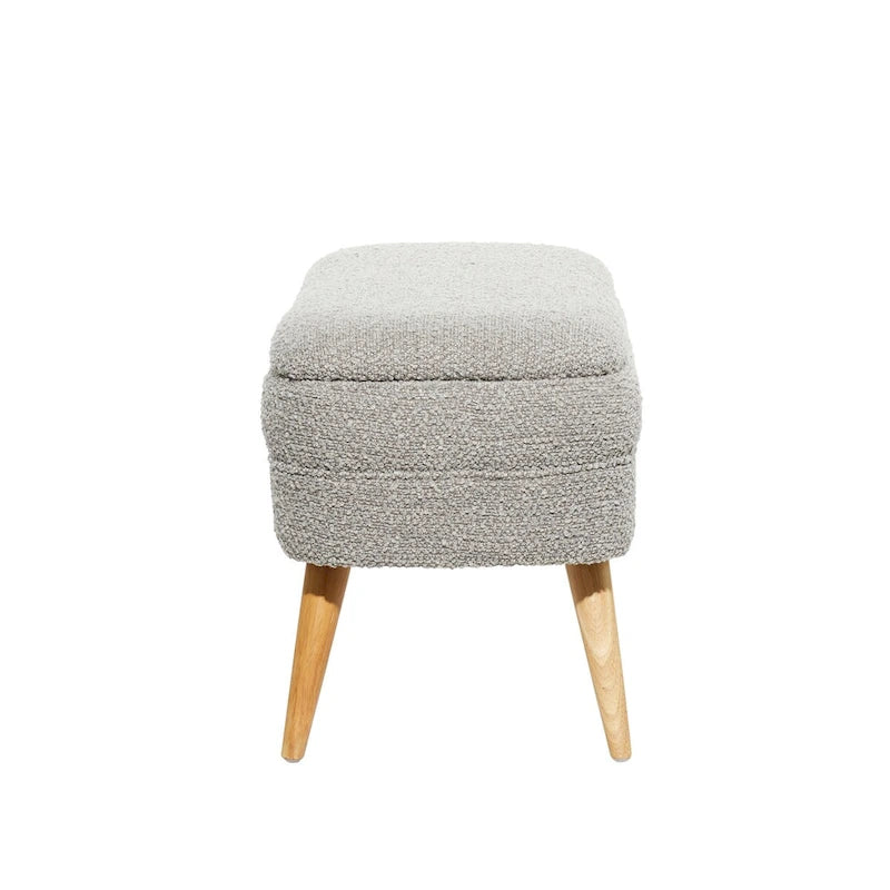 Polyester Oval Upholstered Boucle Storage Bench with Tapered Wood Legs - White or Gray - Roche River Decor