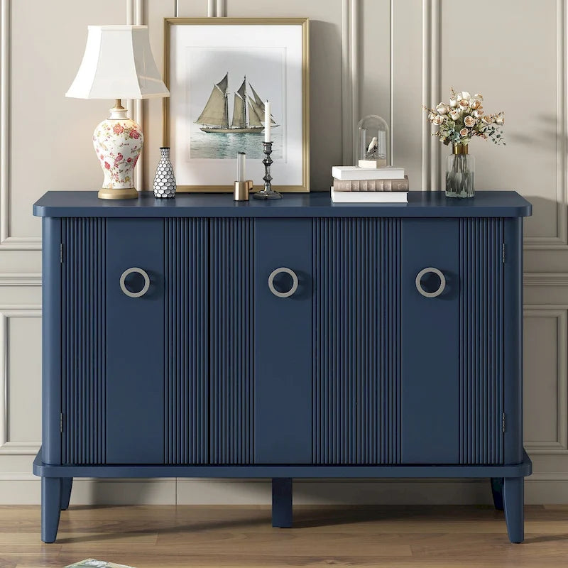 Simple and Atmospheric Solid Wood Veneer Fraxinus Mandschuric Cabinet with Three Acacia Solid Doors,Adjustable