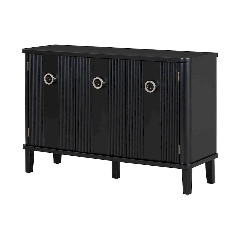 Simple and Atmospheric Solid Wood Veneer Fraxinus Mandschuric Cabinet with Three Acacia Solid Doors,Adjustable