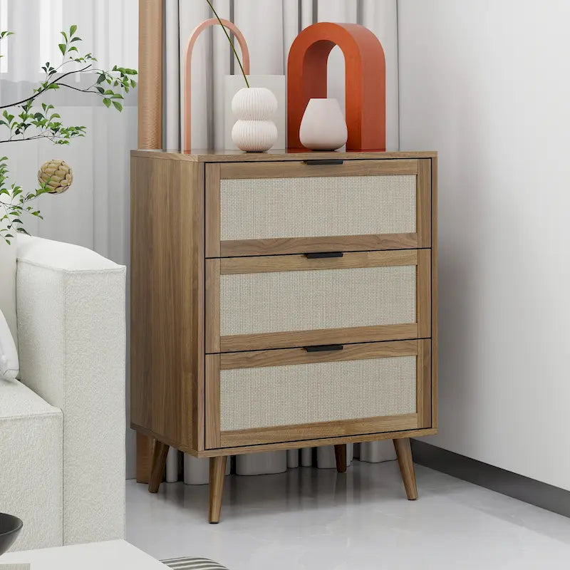 GEITIN 3 Drawers Storage Cabinet with Wood Legs