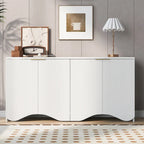Vertical Stripes and Wavy Design of a Four-Door Cabinet Cabinet Suitable for Hallway, Entryway, Living Room