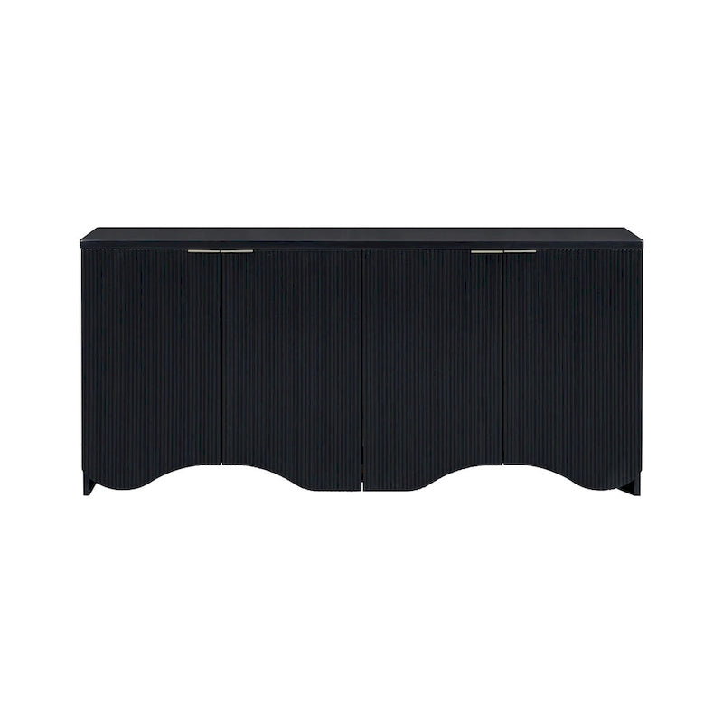 Vertical Stripes and Wavy Design of a Four-Door Cabinet Cabinet Suitable for Hallway, Entryway, Living Room