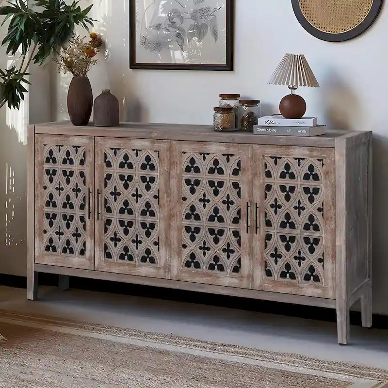 American Country Style Hollow Four-Door Antique Cabinet