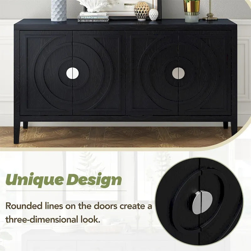 Retro Sideboard Door w/Circular Groove Design Round Metal Door Handle