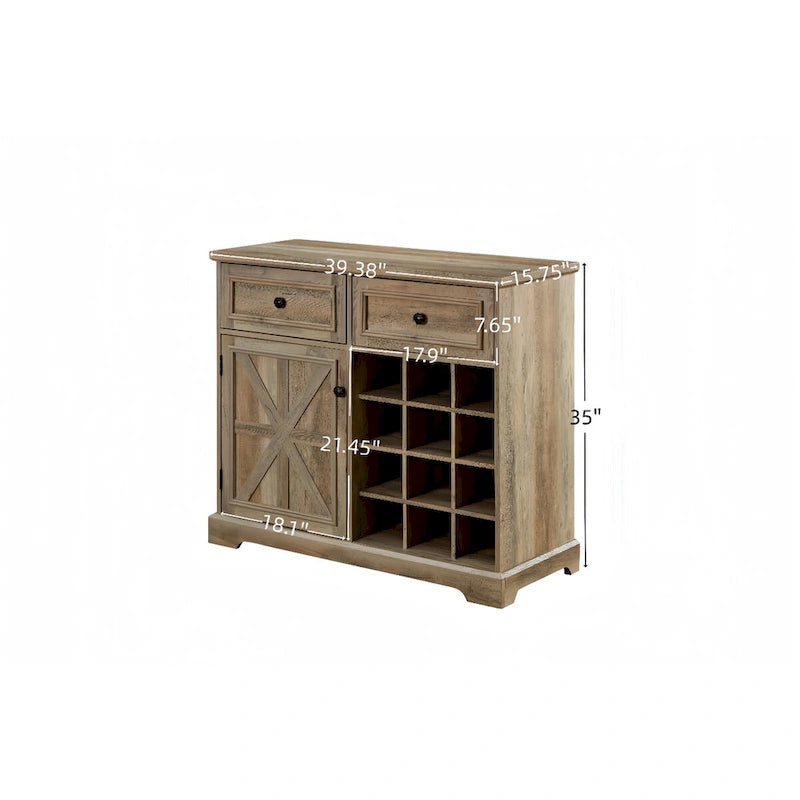Farmhouse Buffet Cabinet with Storage Sideboard with 2 Drawers, Wine Bar Cabinet with Removable Wine Racks Storage Shelves