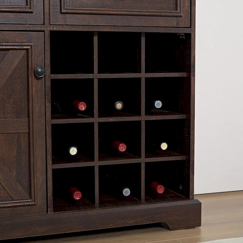 Farmhouse Buffet Cabinet with Storage Sideboard with 2 Drawers, Wine Bar Cabinet with Removable Wine Racks Storage Shelves