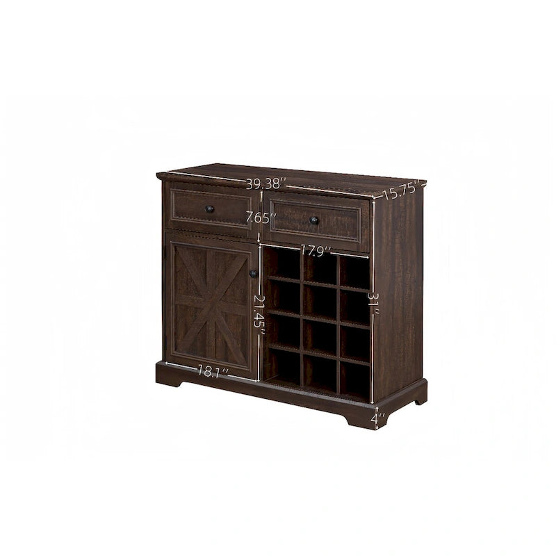 Farmhouse Buffet Cabinet with Storage Sideboard with 2 Drawers, Wine Bar Cabinet with Removable Wine Racks Storage Shelves