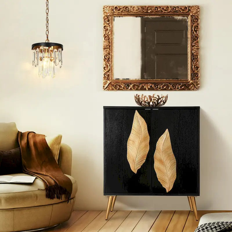 Evari Vintage 2-Door Accent Cabinet Sideboard Buffet Antique Gold Storage Shelf for Living/ Dining Room - W15.5x L31.5x H37