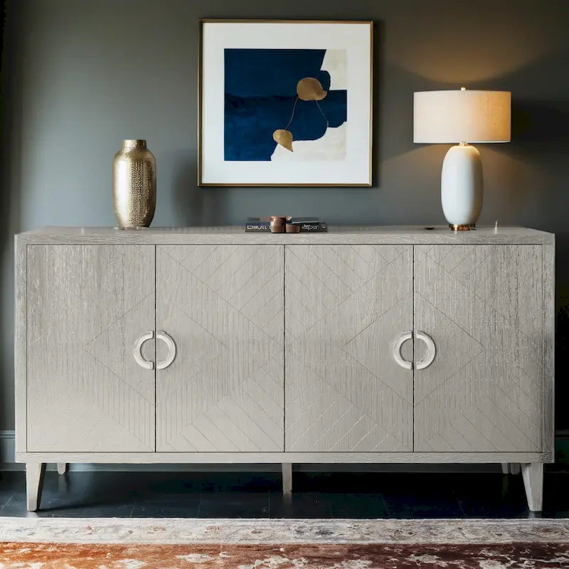 Stylish and Functional 4-Door Storage Cabinet with Pine Legs and MDF, for Living Room Bedroom,and Kitchen