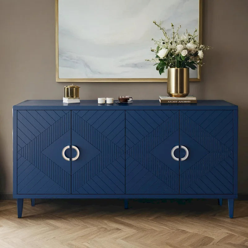 Stylish and Functional 4-Door Storage Cabinet with Pine Legs and MDF, for Living Room Bedroom,and Kitchen