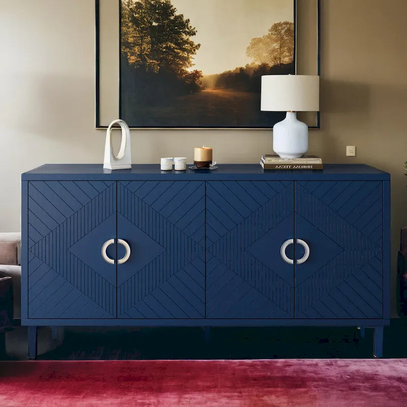 Stylish and Functional 4-Door Storage Cabinet with Pine Legs and MDF, for Living Room Bedroom,and Kitchen