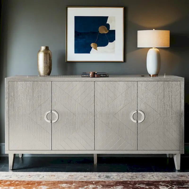 Stylish and Functional 4-Door Storage Cabinet with Pine Legs and MDF, for Living Room Bedroom,and Kitchen