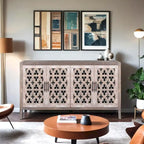 Hollow Four Door Antique Cabinet, American Country Style, Suitable for Living Room, TV Cabinet, Kitchen