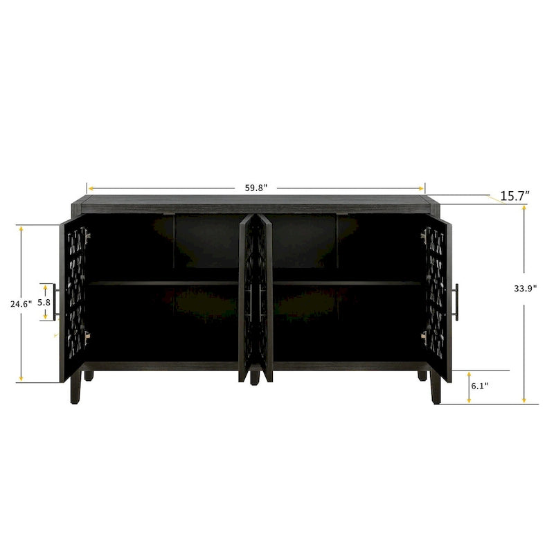 Hollow Four Door Antique Cabinet, American Country Style, Suitable for Living Room, TV Cabinet, Kitchen